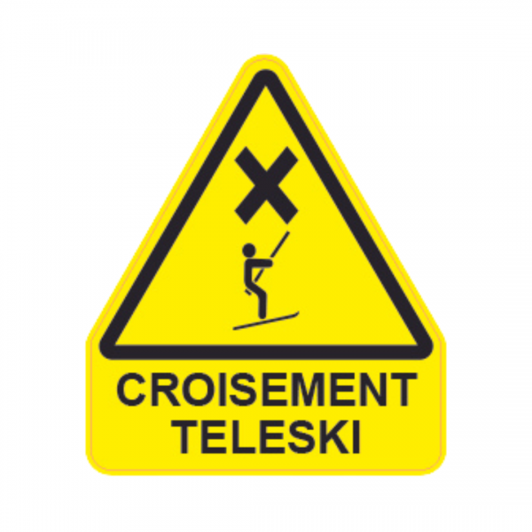 Panneau Triangle Sticker Danger Texte "Croisement teleski" TRI-STI165-TX